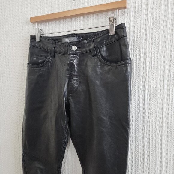 Vintage Y2K Gap 100% Leather Boot Cut Black Pants Size 2 - Picture 11 of 16